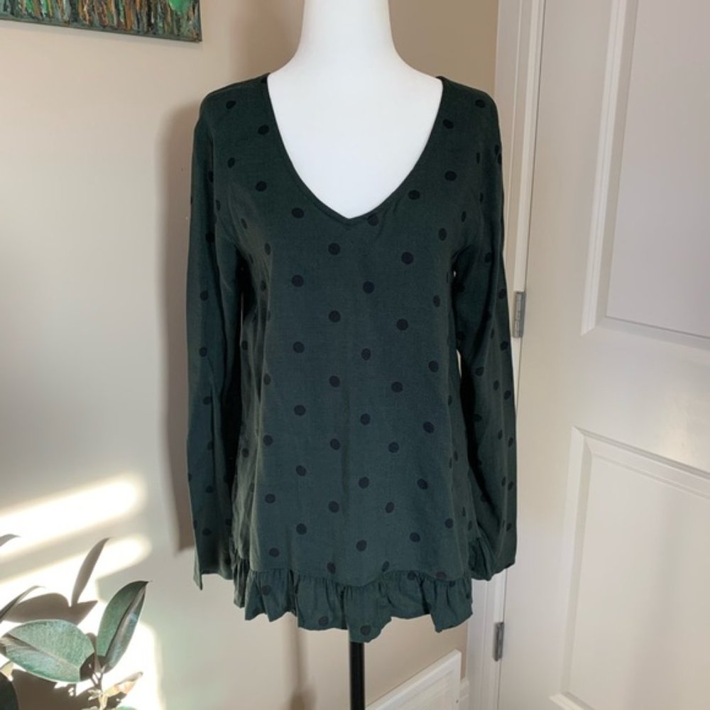 NWT ICHI Green polka dot longsleeve blouse- 6